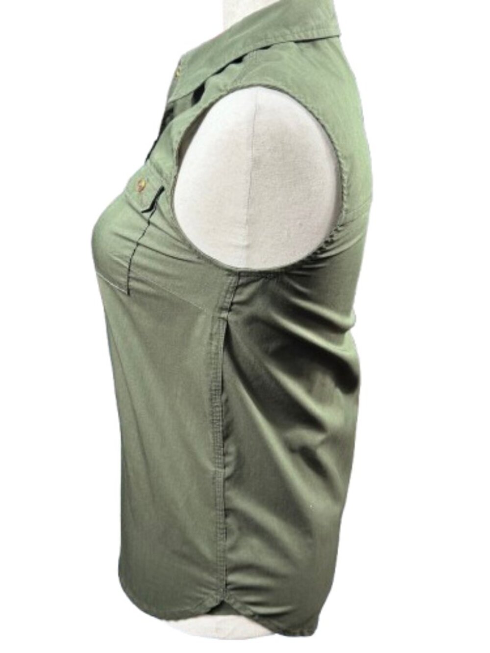 Carhartt Women’s Sleeveless Button Up Collared Green Gorpcore Granola Top (SZ M) - Picture 4 of 13